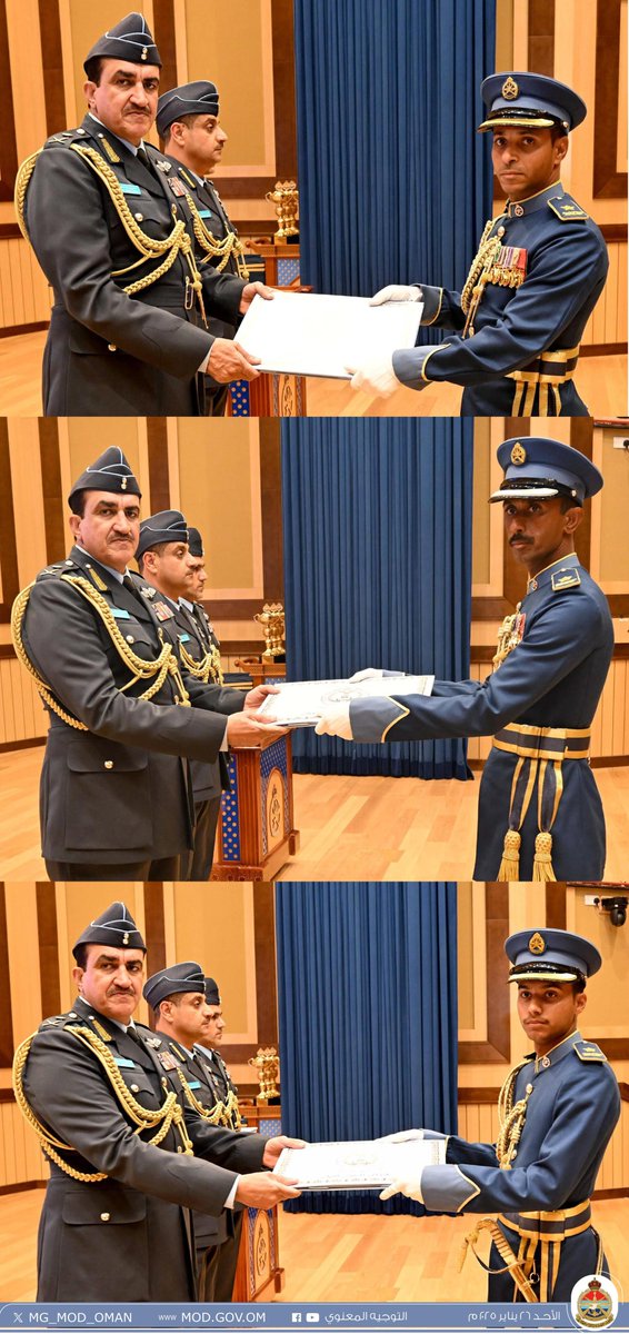 قائد #سلاح_الجو_السلطاني_العُماني يسلم شهادات الدبلوم في العلوم العسكرية والبراءة السلطانية للضباط الخريجين.
