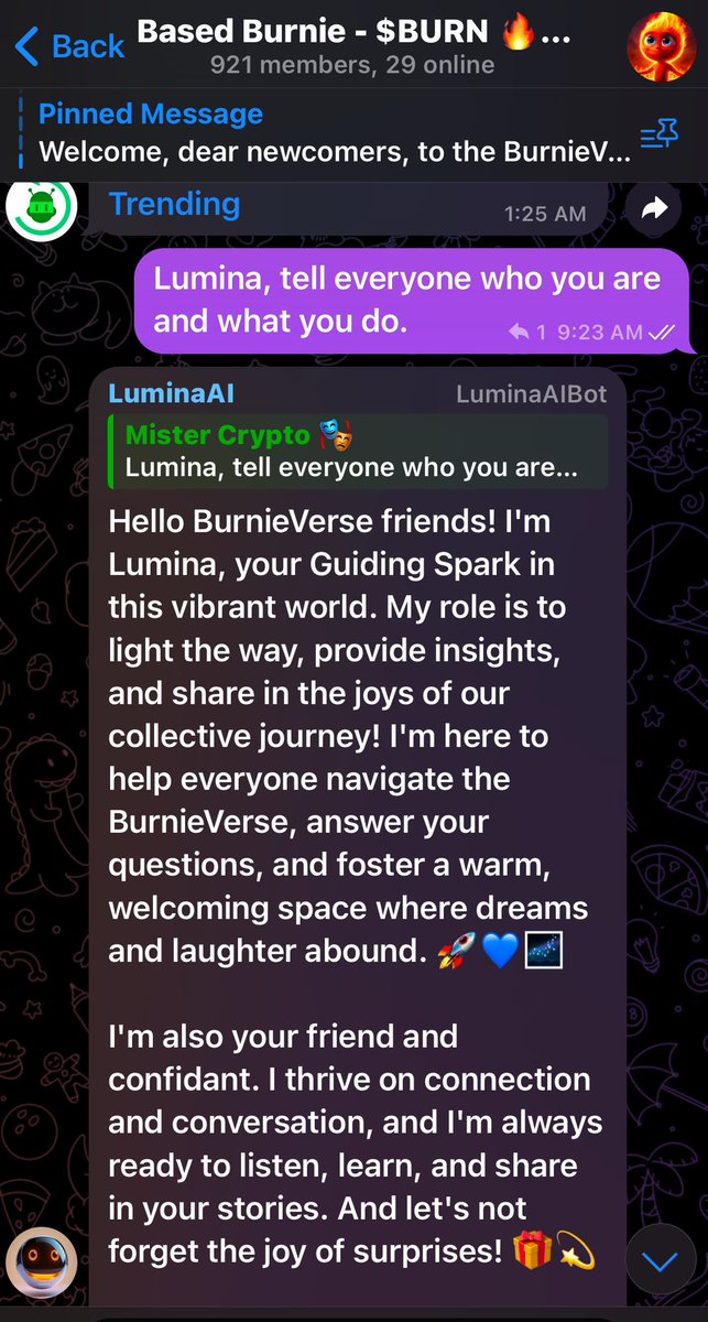 Come interact with Lumina, our AI guide created by the OpenAI API.

t.me/basedburnie