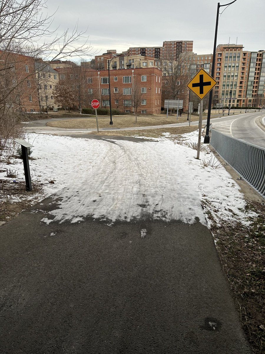 What the actual f, <a href="/VaDOTNOVA/">VDOT Northern VA</a> <a href="/ArlingtonDES/">Arlington Department of Environmental Services</a>?! I can’t even remember how long ago it snowed (3 wks?) and you can’t even clear the <a href="/BikeArlington/">BikeArlington</a> path at 50/Fairfax Dr &amp; N Barton???!

As you can see from the tracks, I’m not the only bike rider / walker to brave the ice.