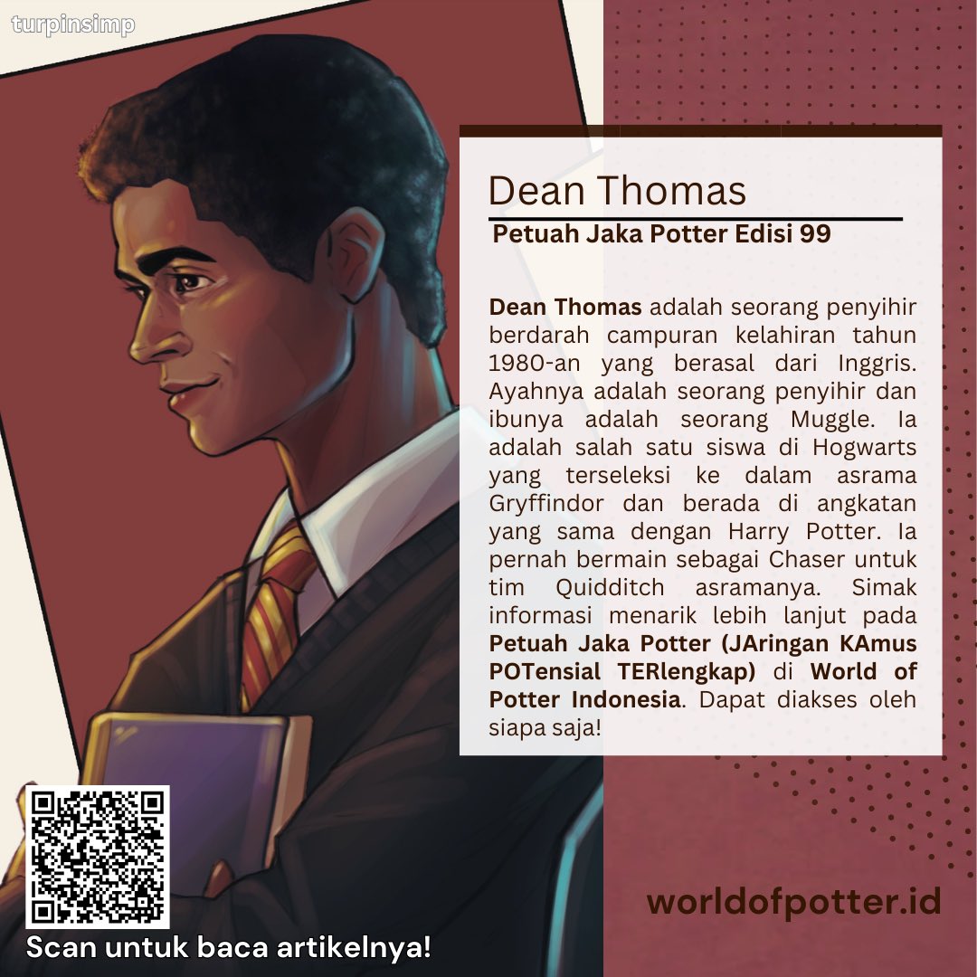 WorldofPotterID's tweet photo. Yuk kenalan sama Dean Thomas, mantannya Ginny //HEH. Maksudnya, salah satu roommate Harry u.u baca cerita selengkapnya di https://t.co/7FnOlogiMn SEKARANG! #deanthomas #harrypotter #gryffindor #fyp https://t.co/dtsOTC1ffj