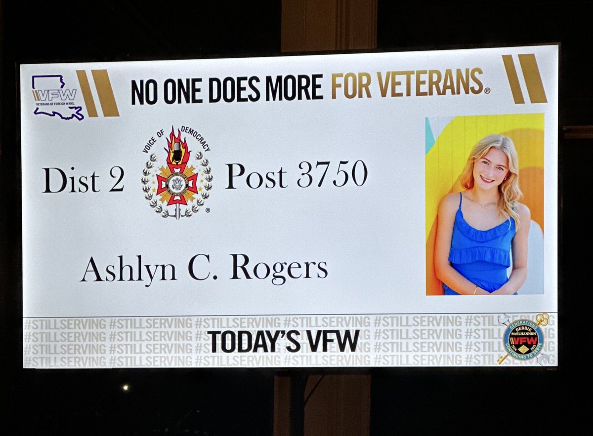 Ken_Oertling's tweet photo. Congratulations to @HahnvilleHigh senior, Ashlyn Rogers, for winning the state level VFW Voice of Democracy Contest 🇺🇸👏🌟! 
#2025VoiceOfDemocracy🇺🇸🦅 https://t.co/3nrL1qcWLC