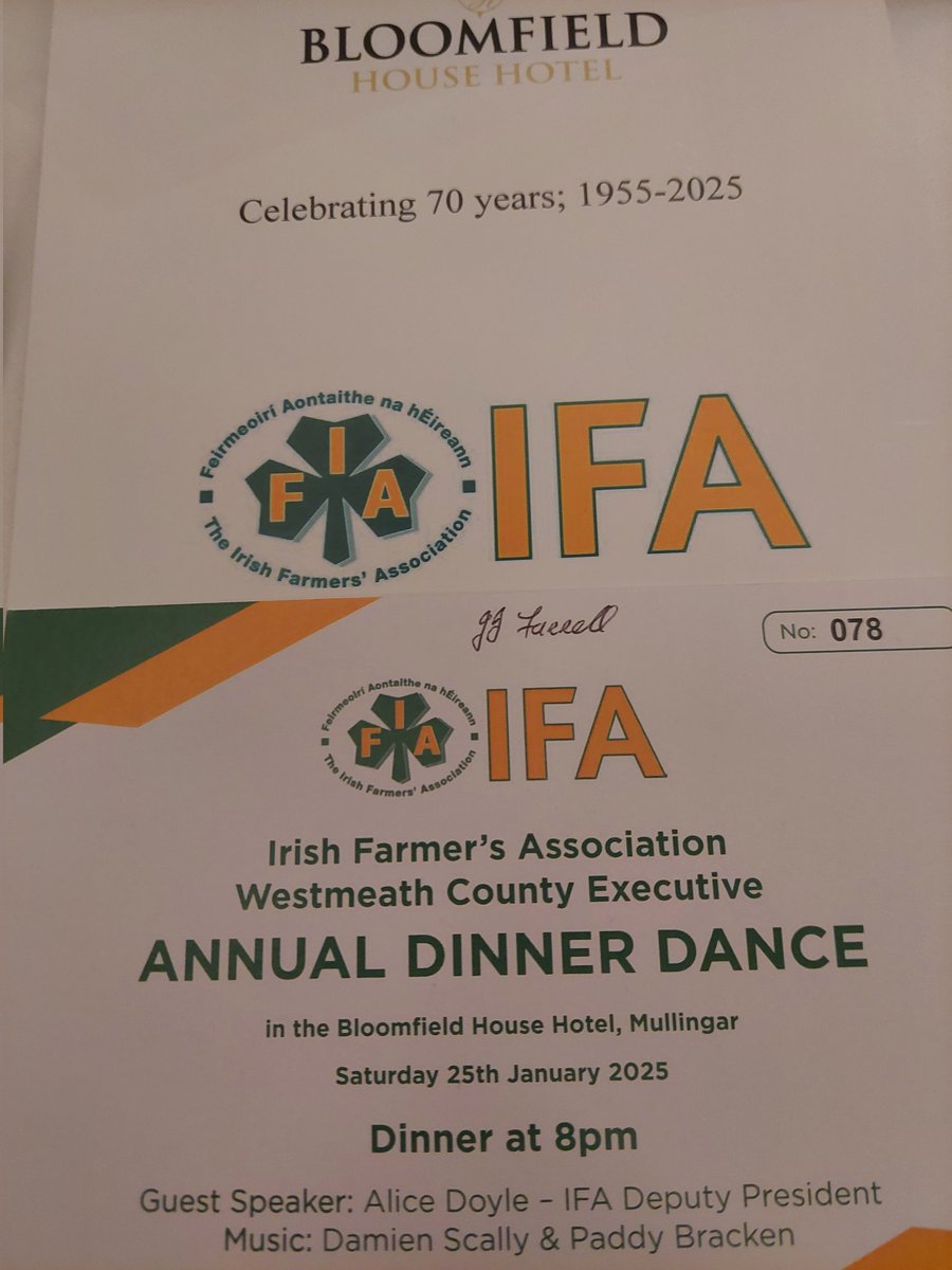 AliceDoyleIFA's tweet image. Thank you to Westmeath IFA for the kind invitation to their 70th anniversary dinner last night. Huge efforts made by members to attend inspite of power and water outages. Well done all!