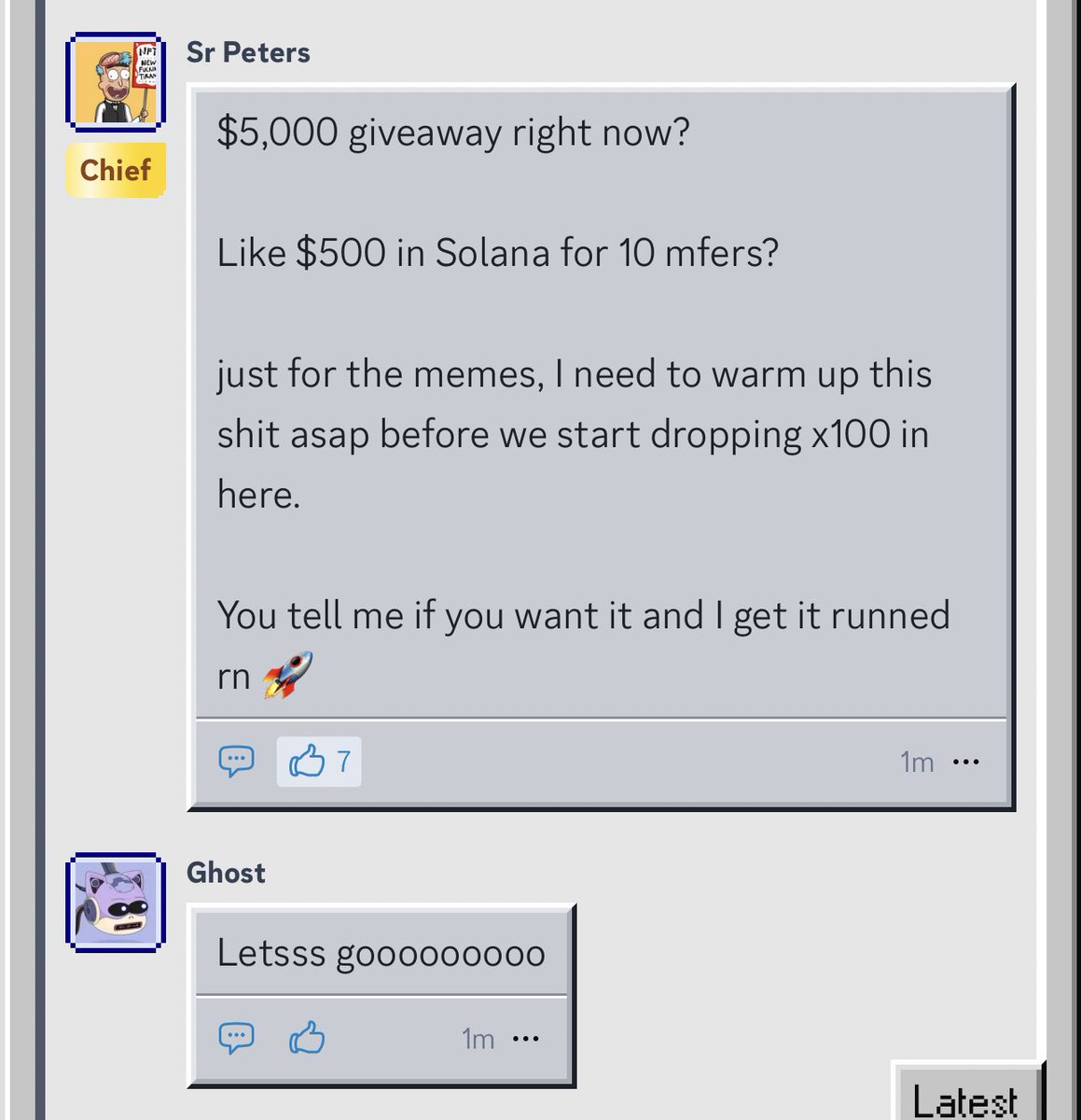 oh shit we are about to make it.

tribe.run/join/5f182c

running it in a hour or so.

send tribe addresses here, repost and like.

gonna check who from those addresses are in the tribe, and blessing 10 degens with $500/each.