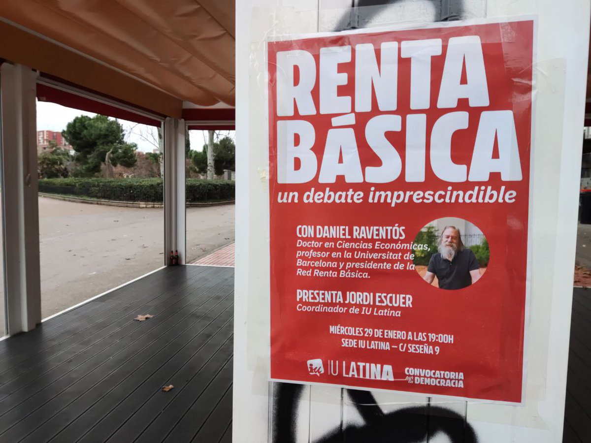 En nuestro distrito la pobreza severa aumentó casi un 40% en 2023, y seguirá subiendo hoy. 
La #RentaBásica podría ser una pieza clave para erradicarla.

Así aterriza #ConvocatoriaPorLaDemocracia en IU Latina. 
Nos vemos el miércoles 29 para debatirlo con Daniel Raventós.