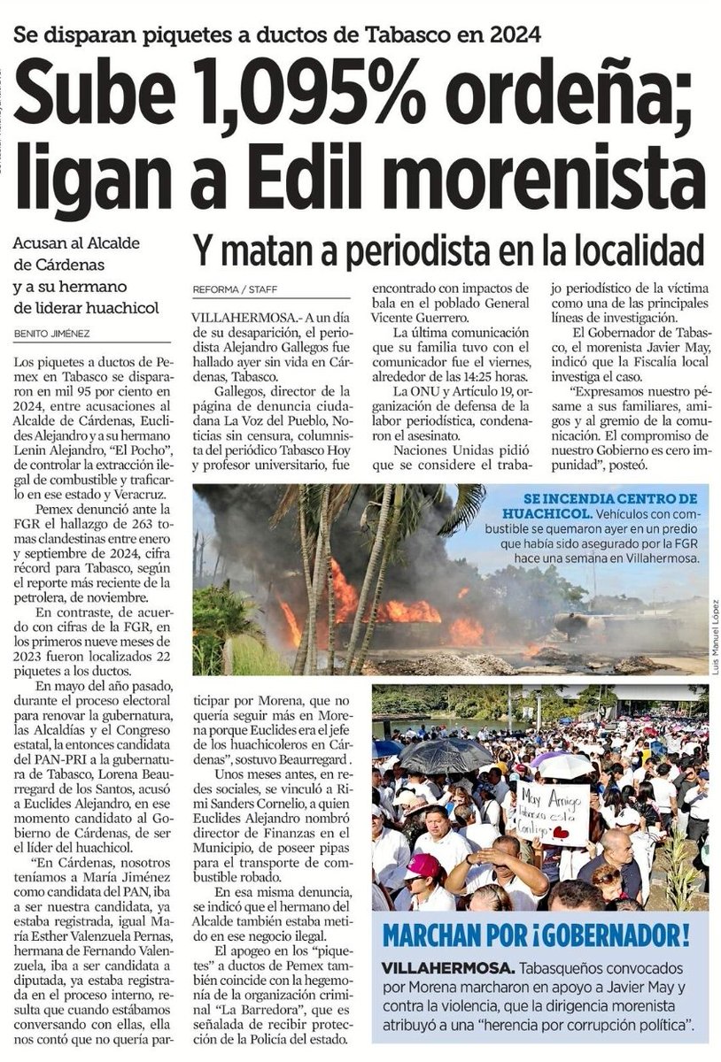 El anciano se paró frente a sus mascotas y levantando los brazos les gritó:

"YA SE ACABÓ EL HUACHICOL"

Y como era de esperarse, las mascotas le aplaudieron

¿Pues que creen?

En Tabasco, había 22 tomas clandestinas en el 2023

¡ Hoy PEMEX reporta 263 tomas !

Disfruten..