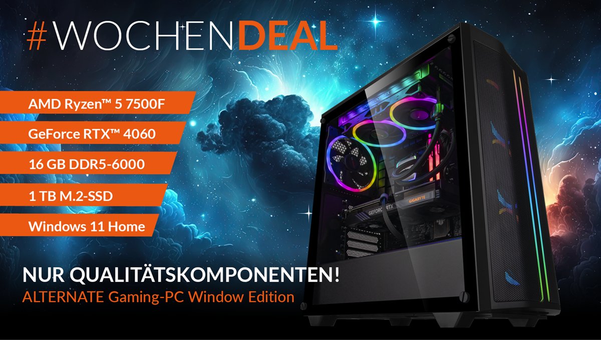 alternate_de's tweet photo. Ein sehr guter Einstieg! 🎮 https://t.co/rIUAZgp2ZX
Im Rahmen unserer #TagesDeals 🛍️ kannst du dir aktuell einen ALTERNATE Gaming-PCs zum #Toppreis schnappen. 💰 Ausgestattet mit einer GeForce RTX 4060 eignet er sich hervorragend für Gaming in Full-HD! 💪
Jetzt zuschlagen! 😊 https://t.co/hh7drqhJXE