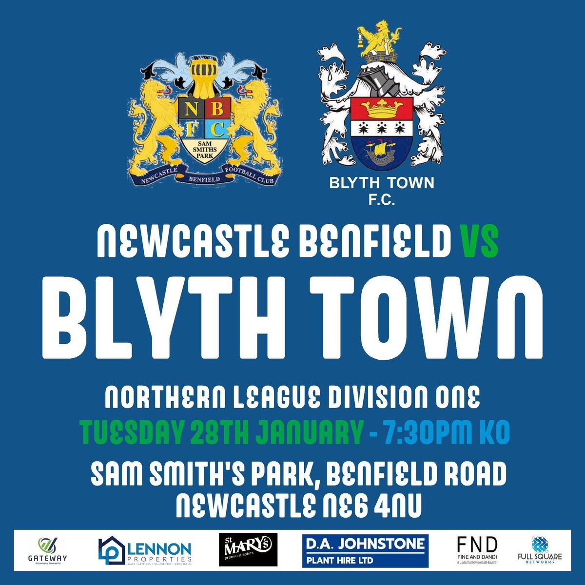 Blyth_TownFC's tweet photo. ▶️ 𝑵𝑬𝑿𝑻 𝑼𝑷

We visit Sam Smith's Park to take on Newcastle Benfield on Tuesday Night

🆚 Newcastle Benfield
🗓 Tuesday 28th January
🕗 7:30pm
🏆 Northern League Division One
🏟 Sam Smith's Park, Benfield Road, Newcastle Upon Tyne, NE6 4NU

#blythtownfc https://t.co/dgFi8IaSq7