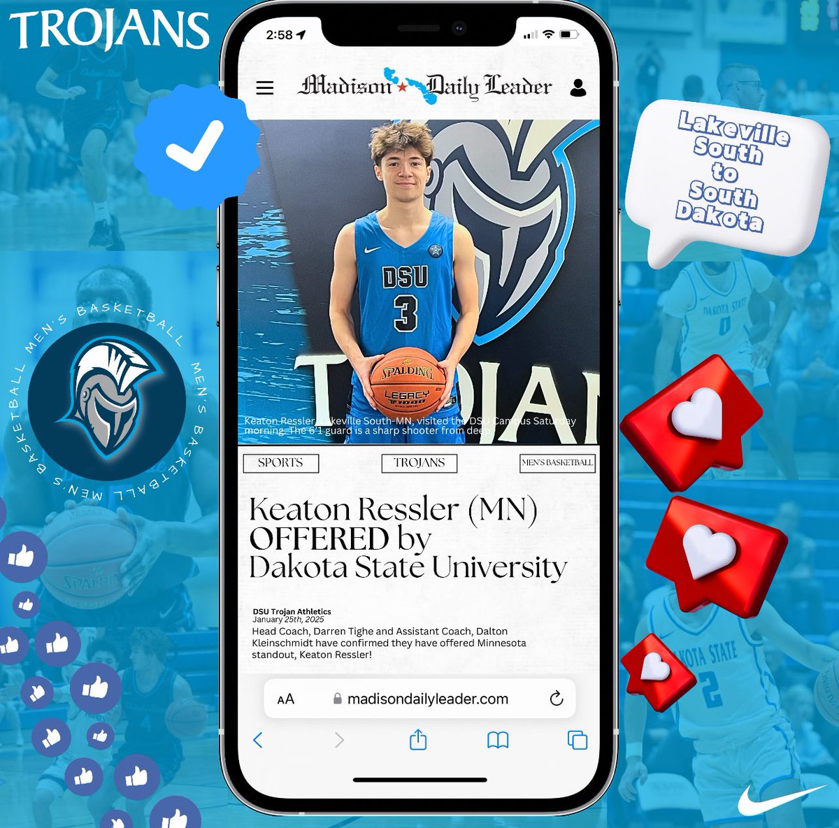 Keaton Ressler (@keatonressler) on Twitter photo After a great visit with <a href="/coach_kleiny/">Dalton Kleinschmidt</a> and <a href="/DarrenTighe20/">Darren Tighe</a>, I am grateful to have received an offer from <a href="/DakotaStateMBB/">Dakota State Men's Basketball</a>. Thank you to coaching staff for the opportunity. After a great visit with <a href="/coach_kleiny/">Dalton Kleinschmidt</a> and <a href="/DarrenTighe20/">Darren Tighe</a>, I am grateful to have received an offer from <a href="/DakotaStateMBB/">Dakota State Men's Basketball</a>. Thank you to coaching staff for the opportunity.