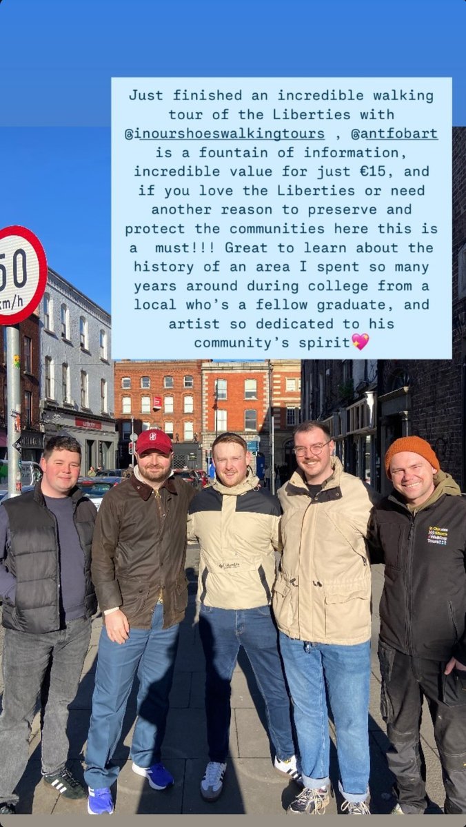 Thanks to the wonderful group who joined us on tour yesterday—and for the glowing review!

At In Our Shoes, we aim to create meaningful connections, share stories of Dublin 8, and leave every guest with lasting memories.

Your support means the world to us
inourshoeswalkingtours.ie