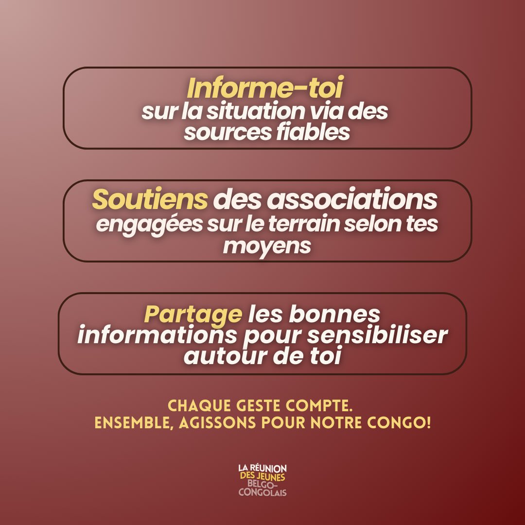 bitshiluxe's tweet photo. La situation actuelle dans la région de Goma ne peut nous laisser indifférents. C’est pourquoi, face à l’urgence, l’équipe interne de la Réunion Des Jeunes Belgo-Congolais a décidé d’agir dans l’immédiat⚡️Nous avons tous cotisé afin de faire un don de €500 à @Gomactif , une association en première ligne qui fournit des équipements vitaux aux déplacés de guerre. 

Pour rejoindre notre mouvement, écrivez-nous à l’adresse mail suivante : rdjcongolais@menji.world

En tant que communauté, nous pouvons tous faire la différence: 

➡️ Soutenons les associations qui agissent directement sur terrain 

➡️ Partageons toute information pour sensibiliser autour de nous.

Ne restons pas spectateurs. Ensemble, contribuons selon nos moyens afin d’agir pour notre Congo. 🇨🇩
