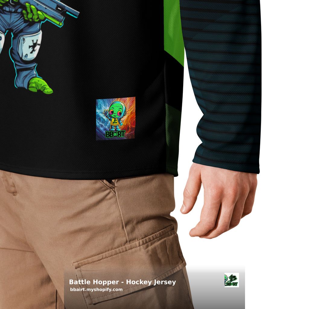 thebbairt's tweet photo. Gear up for intergalactic ice battles with the Battle Hopper Hockey Jersey! 🏒 Unleash your inner amphibious warrior with premium comfort and flexibility. Stand strong with Frog Forces! Available now: https://t.co/2P0ldi98Jn #AmphibianCommand #SciFi #HockeyJersey #FantasyMerch https://t.co/B0So9ONY70