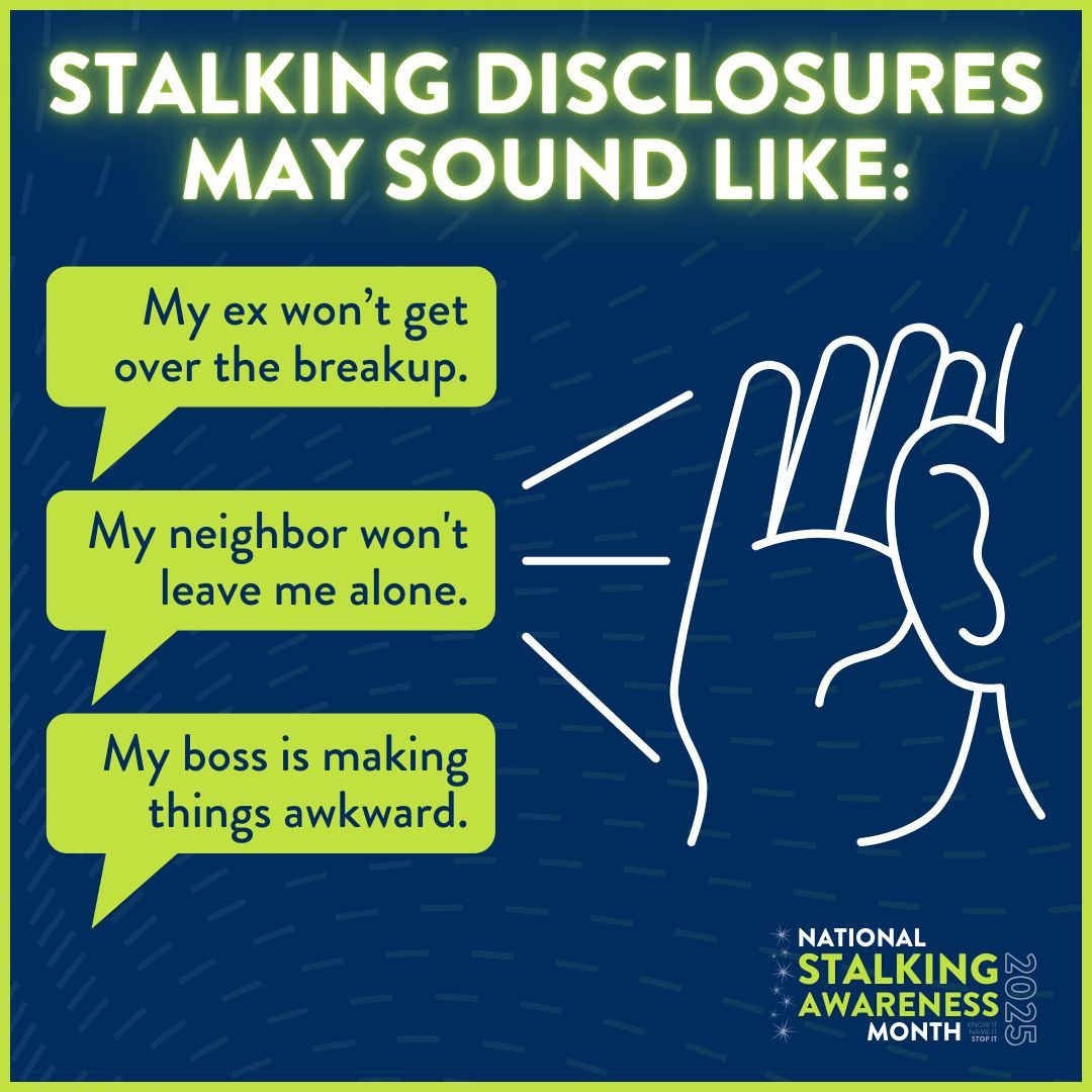 nnedv's tweet image. Would you know how to help a friend who shares that someone might be stalking them? The signs (and the way someone talks about them) aren&apos;t always obvious. Learn more from our @WomensLaw team: bit.ly/2R71EDj 

#NSAM2025 #KnowItNameItStopIt