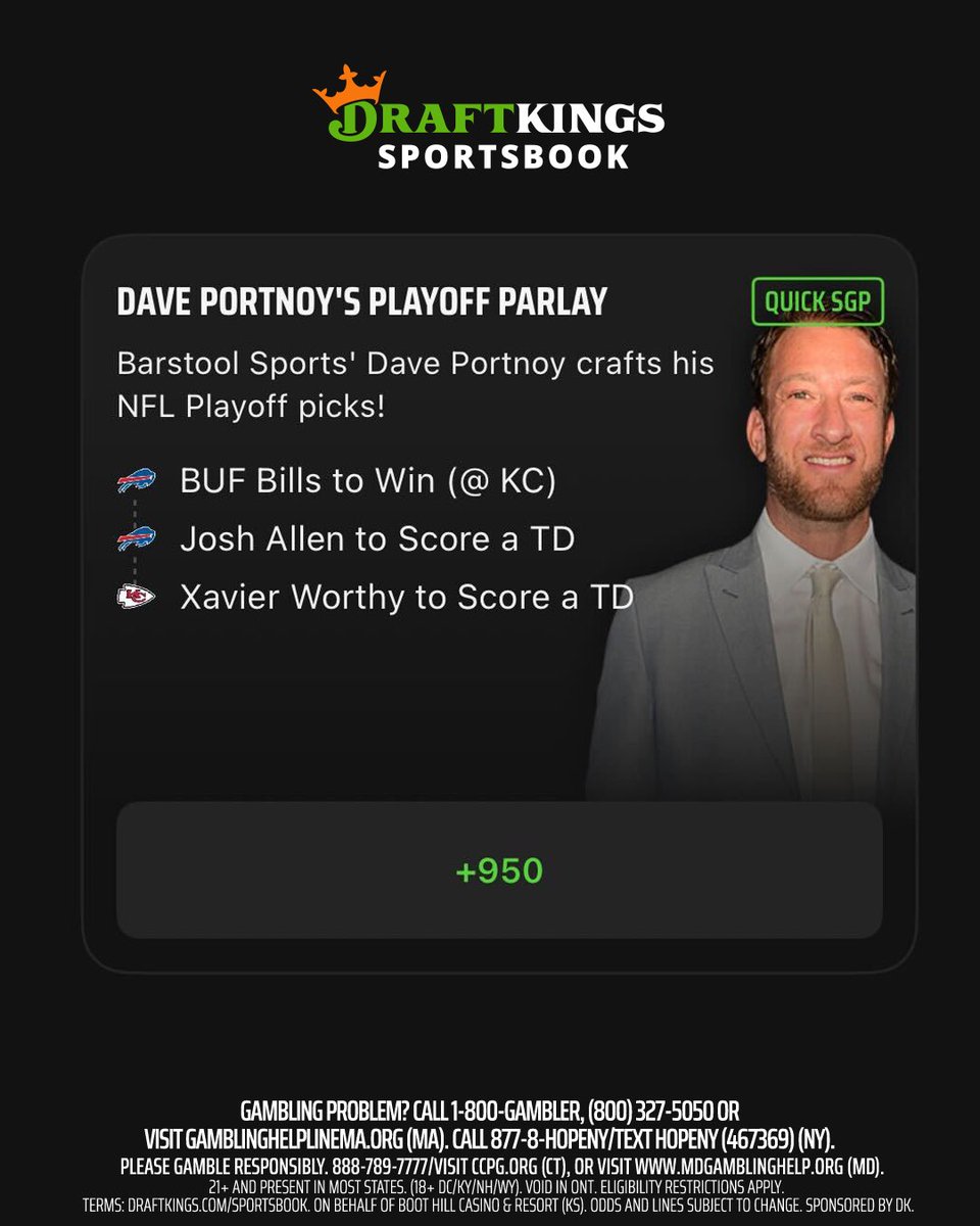 stoolpresidente's tweet photo. Here is a 3 team parlay for today.   But I gotta be honest.  My only focus is the Bills winning today cause I got a milly on them to win the Super Bowl.   #DKPartner https://t.co/ChsKJNXYLN