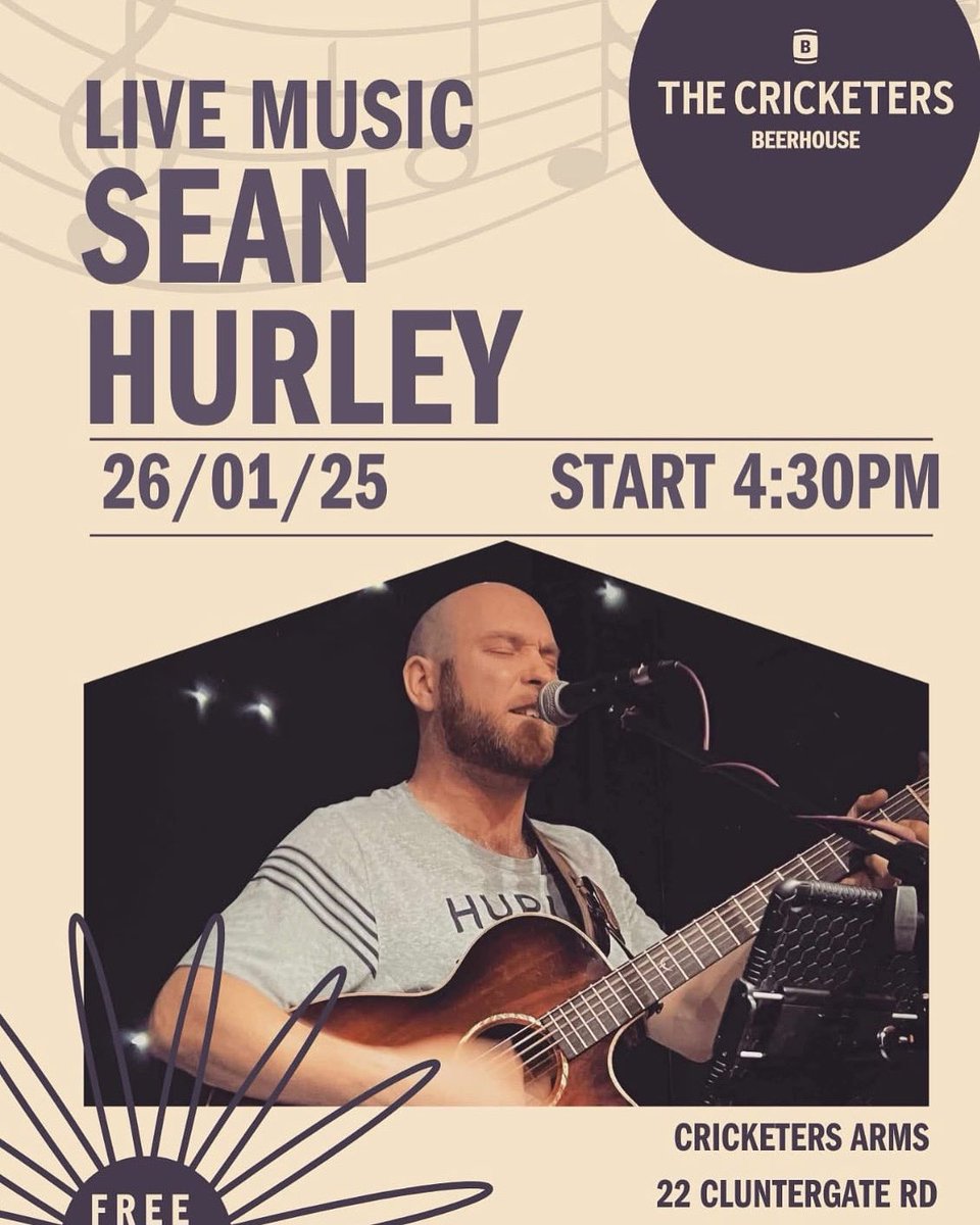 Come and join us today from 4:30 for live music by Sean Hurley!!