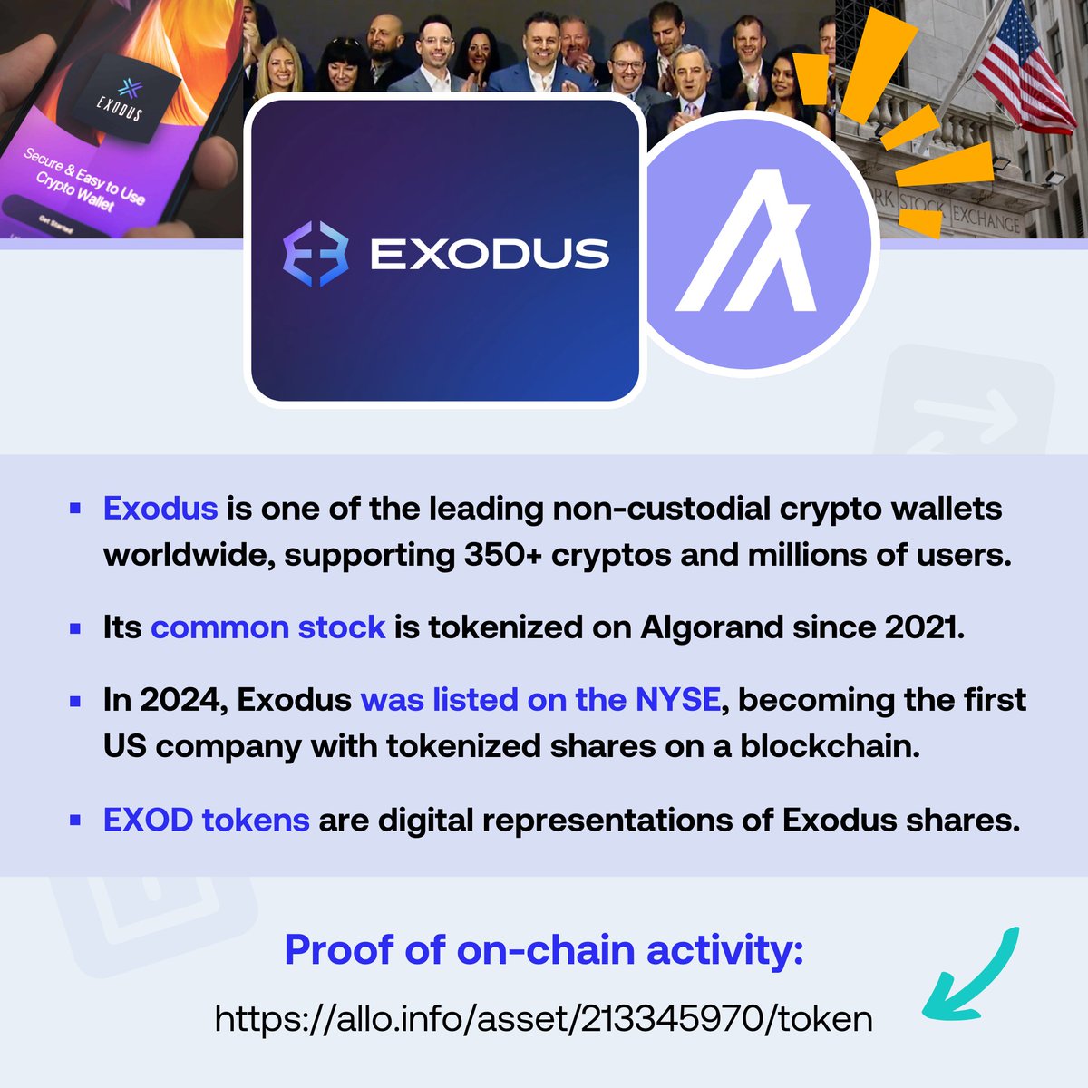 lavazzagroup @lavazza Since 2021, @exodus, one of the leading crypto  wallets used by millions of users each month, has its common stocks  tokenized on Algorand. A few weeks ago, they were listed