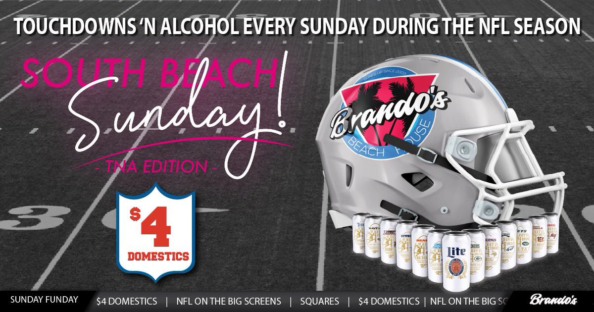 🌴🍻🏈 South Beach Sunday 🏈🍻🌴
#Commanders vs #Eagles
#Bills vs #Chiefs
Beers vs Shots ($4 domestics)
It’s all going down at The Beach House!

#Brantford
