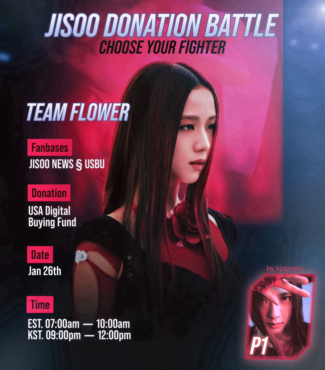 USBU4WAYS's tweet photo. Congratulations Team #AEOM for winning today’s #JISOO Donation Battle! 🎊🍾
#TeamFLOWER: $90.00
#TeamAEOM: $150.00
Thank you so much to those who participated & joined today’s Fundraising Event. We appreciate every donation!
As promised, $200 extra will be donated to the winning team to support #JISOO’s upcoming release on February 14th.
@officialBLISSOO #지수