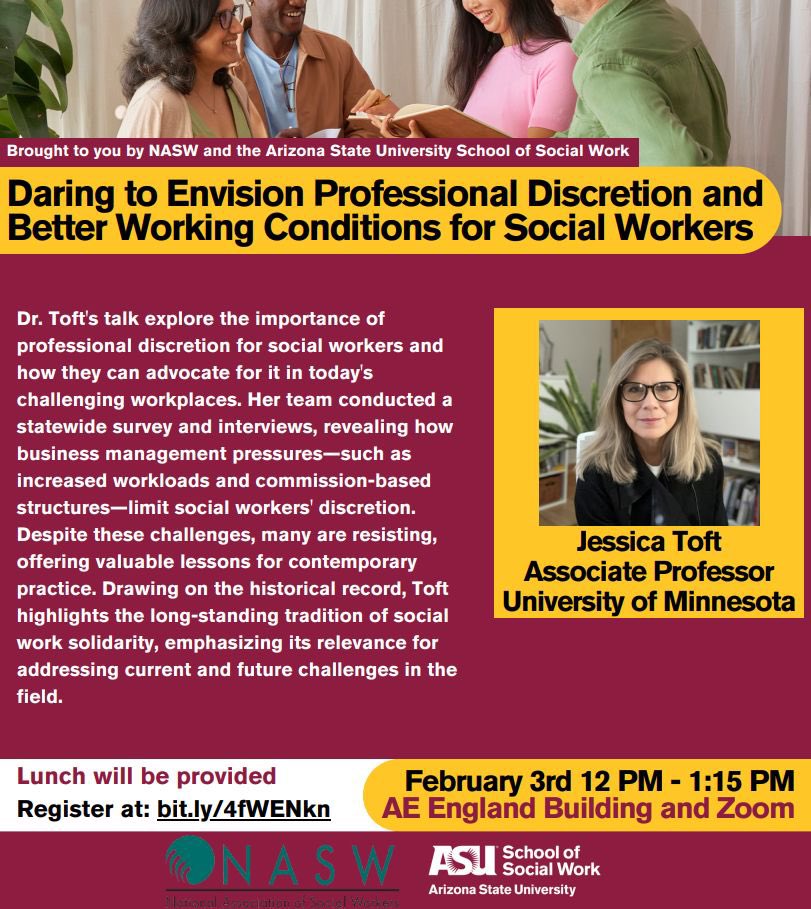 NASW Arizona (@naswaz) on Twitter photo Join us and <a href="/ASUSocialWork/">ASU Social Work</a> on Feb 3 for a workshop focused on better working conditions for #SocialWorkers. Register: asuevents.asu.edu/event/daring-e… Join us and <a href="/ASUSocialWork/">ASU Social Work</a> on Feb 3 for a workshop focused on better working conditions for #SocialWorkers. Register: asuevents.asu.edu/event/daring-e…