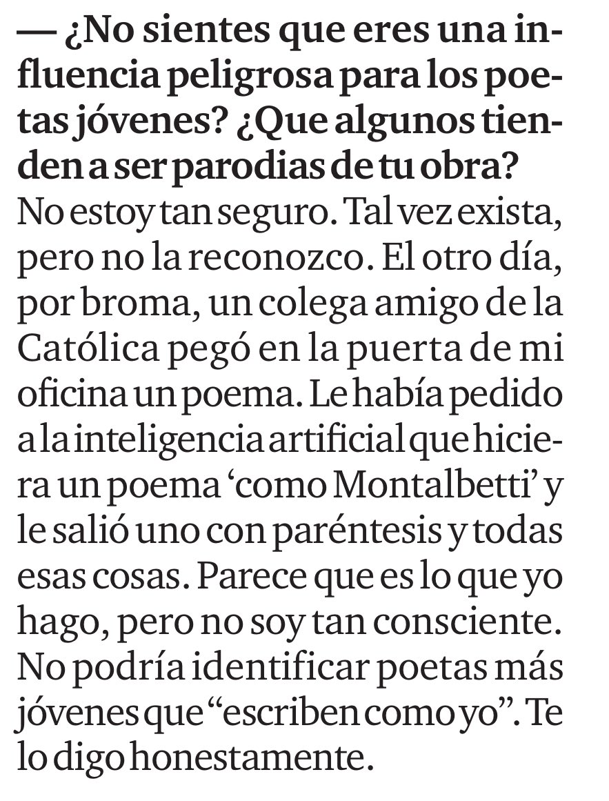 Queremos tanto a Montalbetti (fragmento de la interesante entrevista que le hizo Yrigoyen y que publica hoy El Comercio).