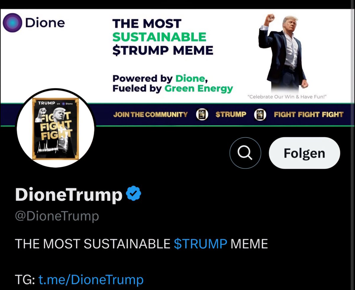 DioneTrump's tweet photo. We did it!

#DioneTrump is now #BlueMark verified on X! 

This milestone highlights our commitment to transparency and authenticity within the community.

Join us on our journey to push the $TRUMP token forward on the most sustainable blockchain, $Dione, 100% powered by renewable energy.

Follow us on X: @DioneTrump and
Telegram: https://t.co/dg7aVToQKk

#DioneTrump