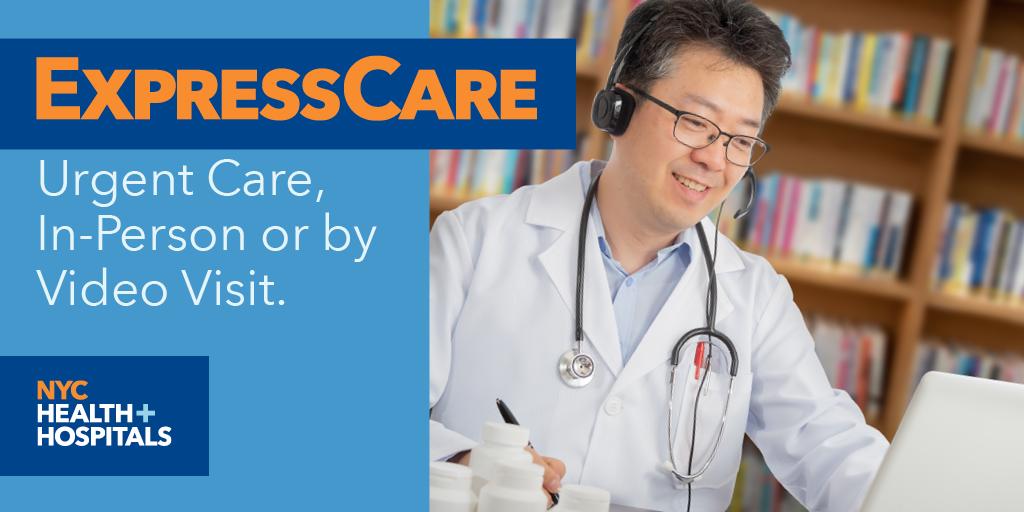 NYCHealthSystem's tweet photo. .@NYCHealthSystem virtual #ExpressCare clinics offer services 24/7! If you need safe, convenient #UrgentCare, you can speak to a doctor by phone or video. Learn more about virtual ExpressCare: https://t.co/yR8ljiwlkq https://t.co/aVbNQSFrjR