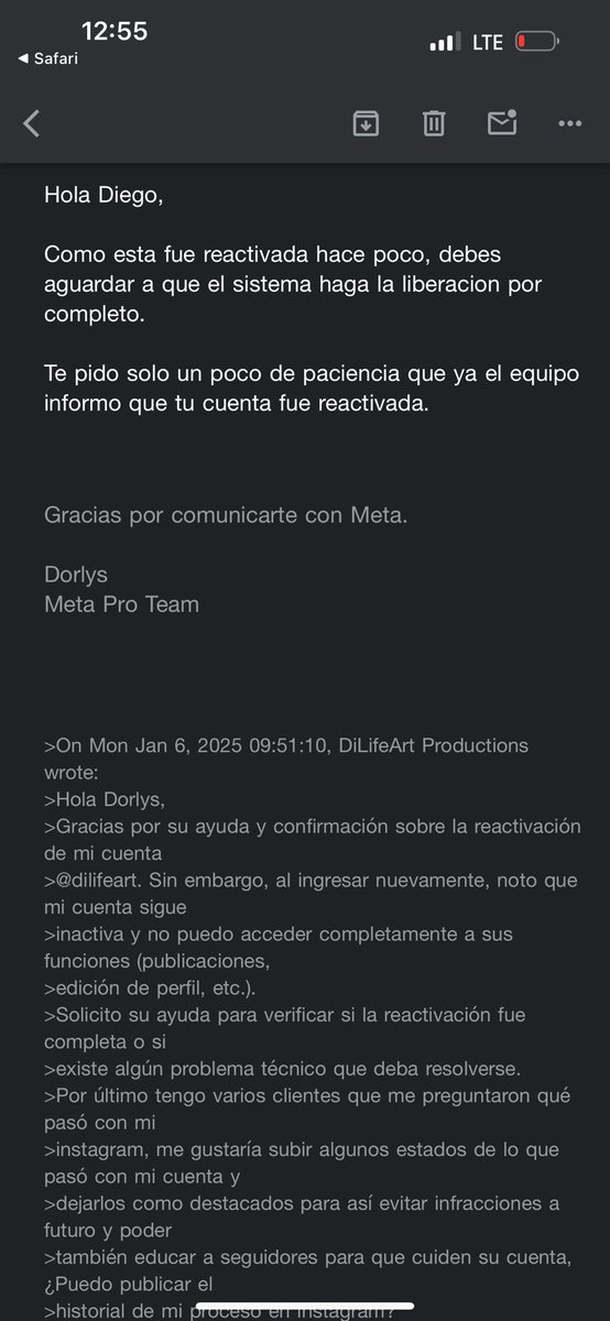 DiLifeArt's tweet photo. Cuántos procesos debo de abrir? Para que @Meta @instagram validen mis pruebas, tenga un verdadero soporte como cliente o usuario, me permitan utilizar mi cuenta artística y cultural @DiLifeArt 

•Caso principal:
o917782497225006 (Supuestamente reactivada, pero sigue inhabilitada, después me lo cierran con otra respuesta sin pruebas del hecho) 

•Otros casos cerrados sin solución:
oPor Email: 
1327790374901105
897202642468103
1622823085283335
603699025655867
885221886726698
1482136859129574
445029881768114
1258336552037738
1043741474187513
463394083216397
2291056714596124

oPor Chat de Facebook: 
1246159243131113
1322755982216498
1246159243131113
480908418041337
603699025655867
8835107606603902
957532682931950
1627727084759192

oPor Chat de Instagram: 
977166321009609
153063070987153
1355662022264652
11744962434419903 
1890760028125647

@finkd @mosseri @guyro @andymstone @OversightBoard @CBSNews @accessnow_latam @EFF @Karisma @elespectador @ELTIEMPO @TechCrunch @article19org @mashable @mincultura 

😮‍💨 2 meses estancados, porque cada soporte sus respuestas son dudosas, genéricas y contradictorias. 
¿Simplemente somos una estadística o en verdad se debería de humanizar más las plataformas? 

#MetaResponde #Instagram #meta #cuentainhabilitada #instagramhelp #support #dilifeart #cultura