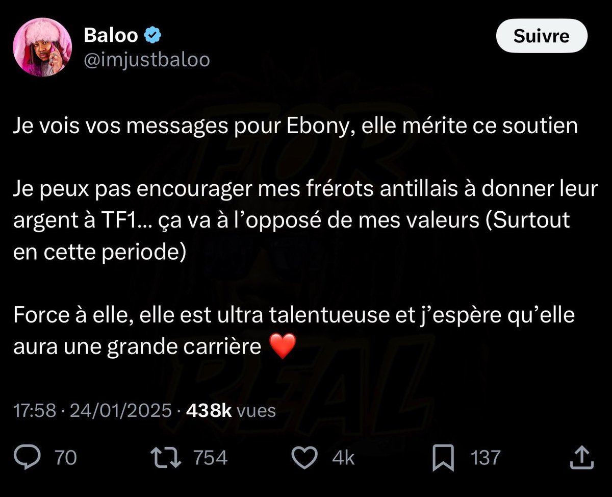 tchebaloo's tweet photo. Je me suis fait insulter ma femme, mes enfants, insulter de coloriste, remettre en question tout ce que j’ai fait pour un tweet ou j’ai soutenu Ebony (2 fois dans le meme
Tweet) j’ai juste pas voulu que les antillais enrichissent TF1

500K de votes… je sais meme pas si une cagnotte a deja fait ca pour Haiti, ou Mayotte…