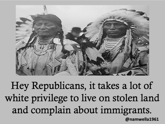 namwella1961's tweet photo. Trump doesn't think Native Americans are actually citizens and that they should be deported.

If we're going to deport Native Americans back to where they came from, it's back to the stolen land they were forced to leave.
#ProudBlue #TrumpIsUnfitForOffice #Felon47 #FOTUS #Resist https://t.co/3WnkOWoHdg