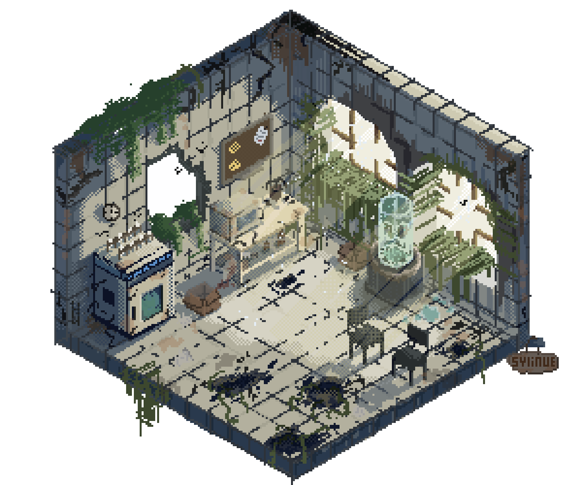 sylinue's tweet photo. When ambition outpaces humanity, laboratories turn into ruins... 🧪⚗️

#pixelart #abandonedlab #pixelenvironment #pixelplants #isometric https://t.co/aLSDiGOGXl