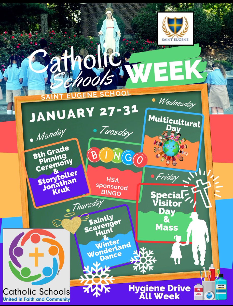 St. Eugene School (@sesyonkers) on Twitter photo 🎉 Catholic Schools Week is here! 🎉 We have an exciting week filled with fun events and activities ahead. Don’t forget to send in your donations for the hygiene drive! 🧴🪥<a href="/CWCatholicSchls/">CW Catholic Schools</a> <a href="/DrNoelleBeale/">Noelle Beale, PhD</a> @Ar@hNY_Supt <a href="/ArchNY_Schools/">NY Catholic Schools</a> 🎉 Catholic Schools Week is here! 🎉 We have an exciting week filled with fun events and activities ahead. Don’t forget to send in your donations for the hygiene drive! 🧴🪥<a href="/CWCatholicSchls/">CW Catholic Schools</a> <a href="/DrNoelleBeale/">Noelle Beale, PhD</a> @Ar@hNY_Supt <a href="/ArchNY_Schools/">NY Catholic Schools</a>