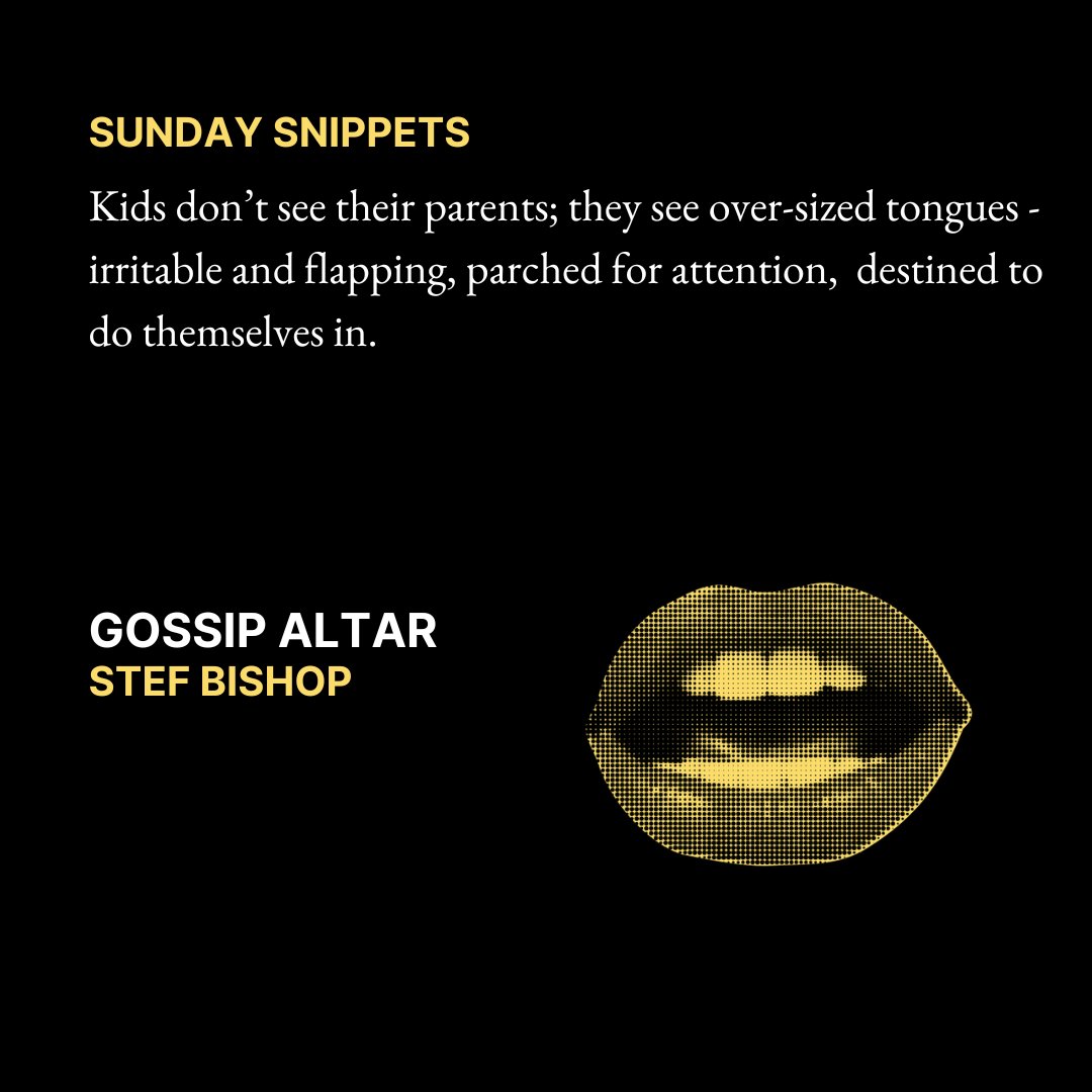 For this week's Sunday Snippets, we're giving you a glimpse into Gossip Altar by Stef Bishop.

Featured in Issue 2, this powerful poem explores the insidious consequences of gossip and how chatter can evolve into weaponised words.

We are open for submissions until Feb 17!