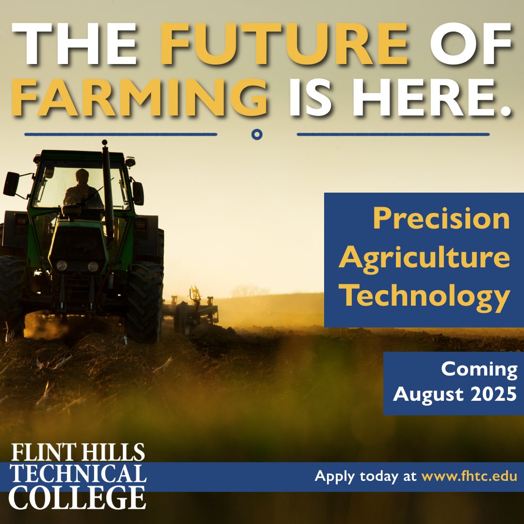 Flint Hills Tech (@flinthillstech) on Twitter photo ๐พ Growing the future of agriculture! Our Precision Ag Technology program launches August 2025 <a href="/FlintHillsTech/">Flint Hills Tech</a>. Choose a 1-year certificate or 2-year degree with hands-on training. High school students welcome! #AgTech #KansasAg #PrecisionAg #AgEducation #FlintHillsTech ๐พ Growing the future of agriculture! Our Precision Ag Technology program launches August 2025 <a href="/FlintHillsTech/">Flint Hills Tech</a>. Choose a 1-year certificate or 2-year degree with hands-on training. High school students welcome! #AgTech #KansasAg #PrecisionAg #AgEducation #FlintHillsTech