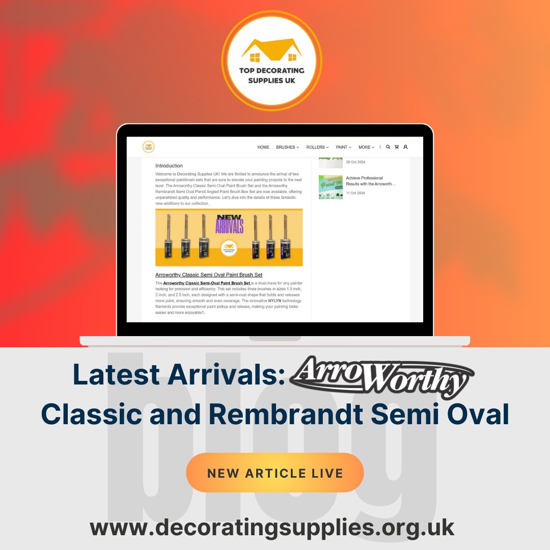 topdecoratinguk's tweet image. The Arroworthy Classic Semi-Oval Paint Brush Set &amp;amp; Arroworthy Rembrandt Semi-Oval Pencil Angled Paint Brush Box Set, both available in all 3 sizes: 1.5 inch, 2 inch, and 2.5 inch

decoratingsupplies.org.uk

Hurry up! Low Stock!

#arroworthy #decoratingsuppliesuk #paintbrushset