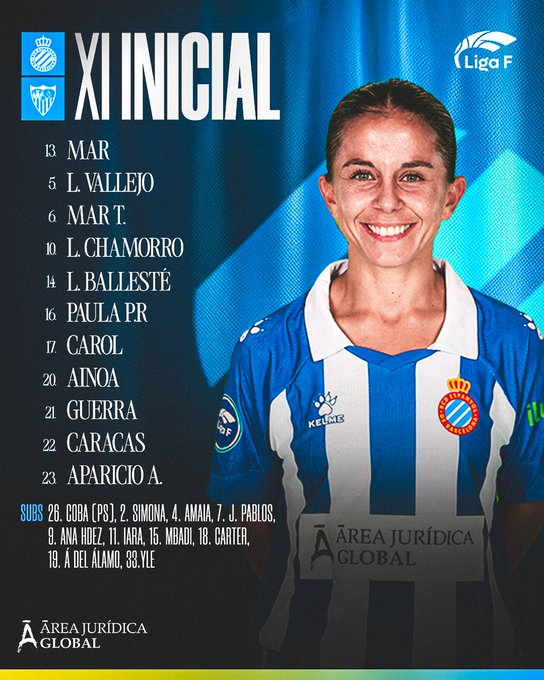 Erafutbolfem's tweet photo. ⚔️ XI del @RCDEFemeni 🔵⚪️🆚 @SevillaFC_Fem  

🧤 MAR SEGARRA bajo palos

📌 LAIA BALLESTÉ-JÚLIA GUERRA centrales con DANIELA CARACAS y PAULA PEREA de laterales

📌 MAR TORRÁS-CAROL MARÍN-AINOA CAMPO-LUCÍA VALLEJO en el centro del campo

📌 LICE CHAMORRO-AROLA APARICIO en la delantera