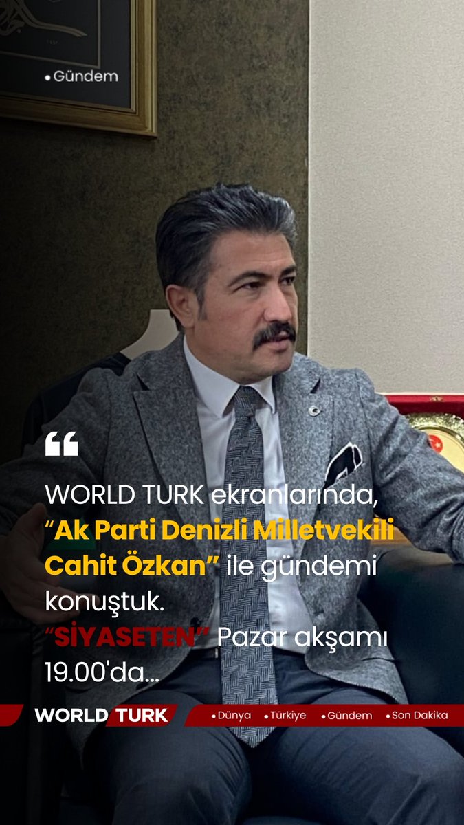 AK Parti #Denizli Milletvekili Cahit Özkan, #Siyaseten'de Adem Erdağı ile gündemi değerlendiriyor.
<a href="/avcahitozkan/">Cahit ÖZKAN</a> <a href="/ademerdagiegetv/">Adem ERDAĞI 🎥 W🌍RLD TURK</a>
<a href="/akpartidenizli/">AK Parti Denizli</a>

CANLI LİNK :
youtube.com/live/GUKrxGlZC…
