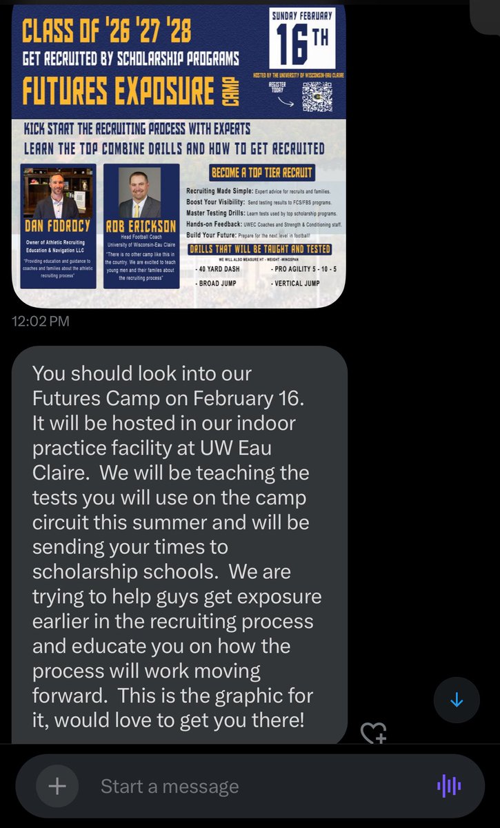 Thank you University of Wisconsin -Eau Claire  for the camp invite can't wait to work with you guys and elevate and show my talent #goblugolds!!!!