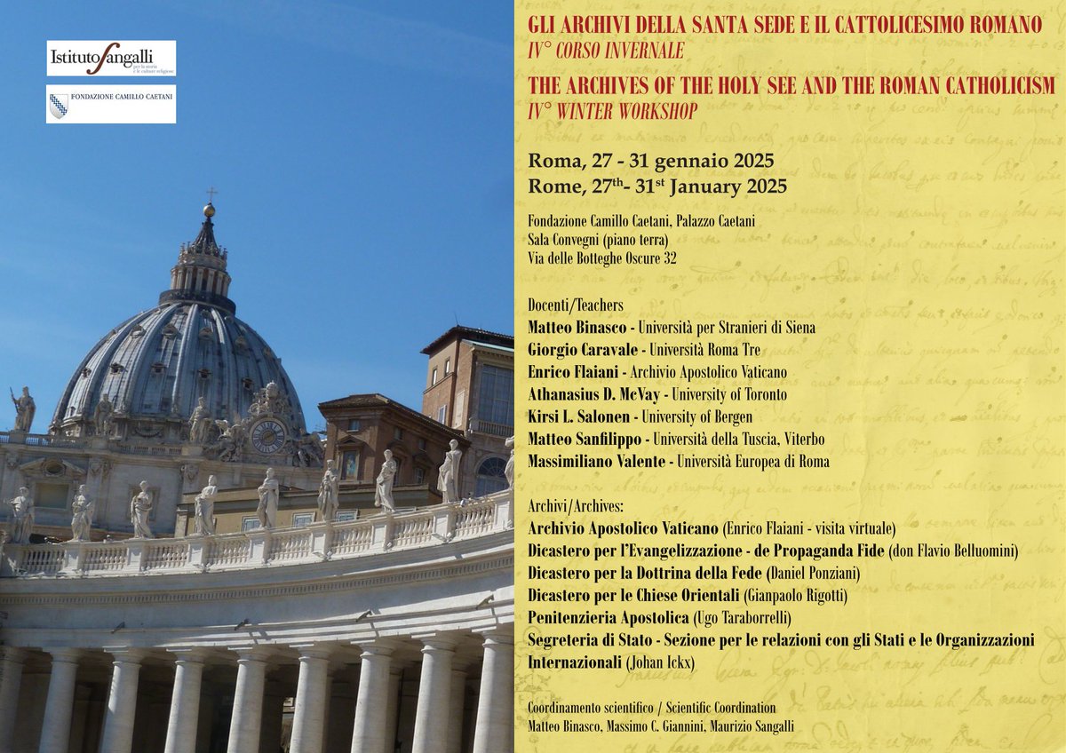 Da lunedì di nuovo a Roma per il quarto corso invernale su #Chiesaromana #archivi e #cattolicesimo. 16 partecipanti (da Italia, USA, UK, Irlanda, Svezia, Croazia, Lettonia), e prestigiosi docenti. Valorizziamo ricerca e patrimonio culturale!