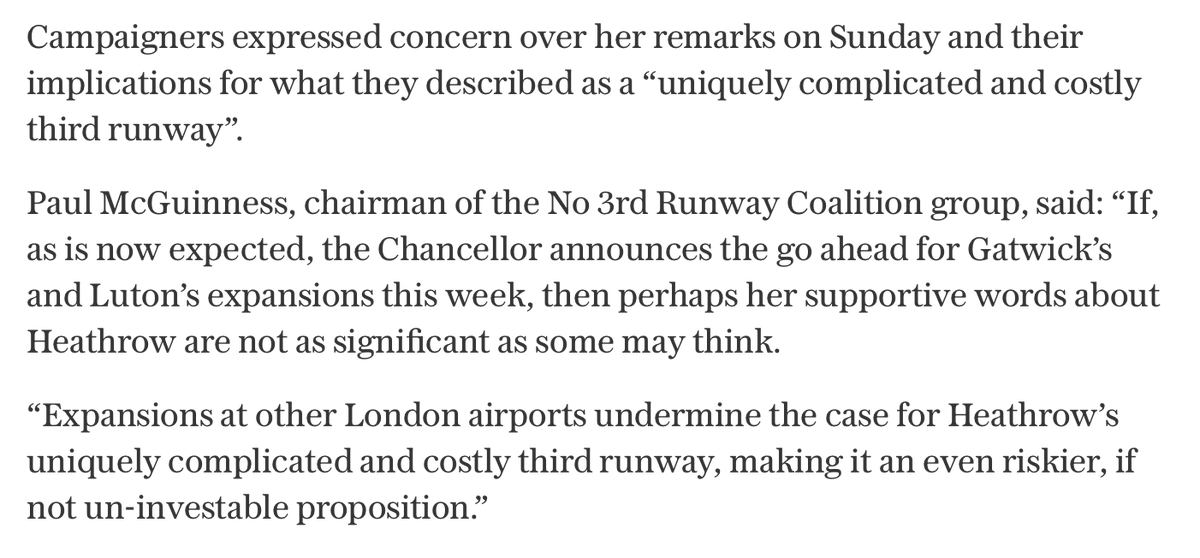 Campaigners expressed concern over her remarks on Sunday and their implications for what they described as a “uniquely complicated and costly third runway”.

telegraph.co.uk/politics/2025/…