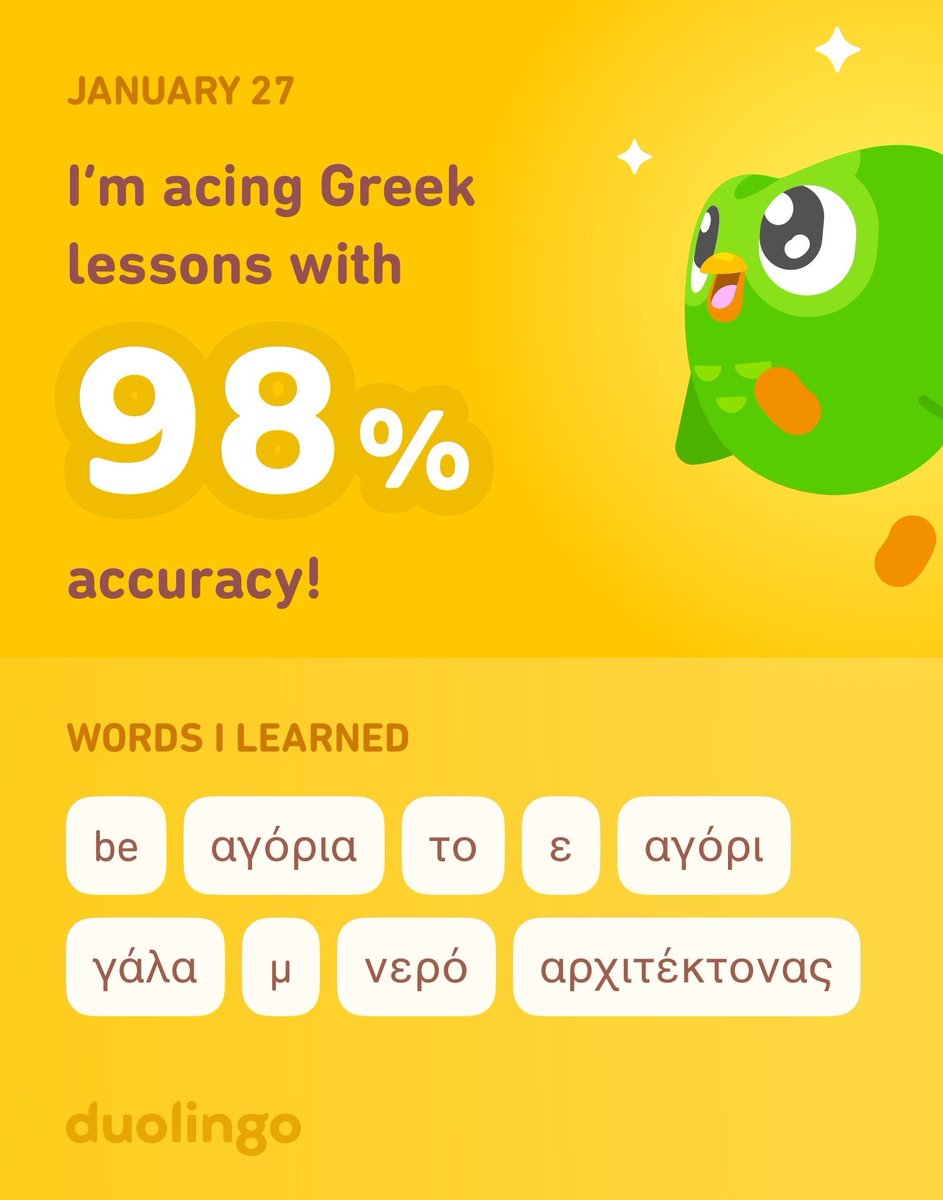 jemyildiz's tweet photo. I’m learning Greek on Duolingo! It’s free, fun, and effective. https://t.co/5NwPHrEOf2