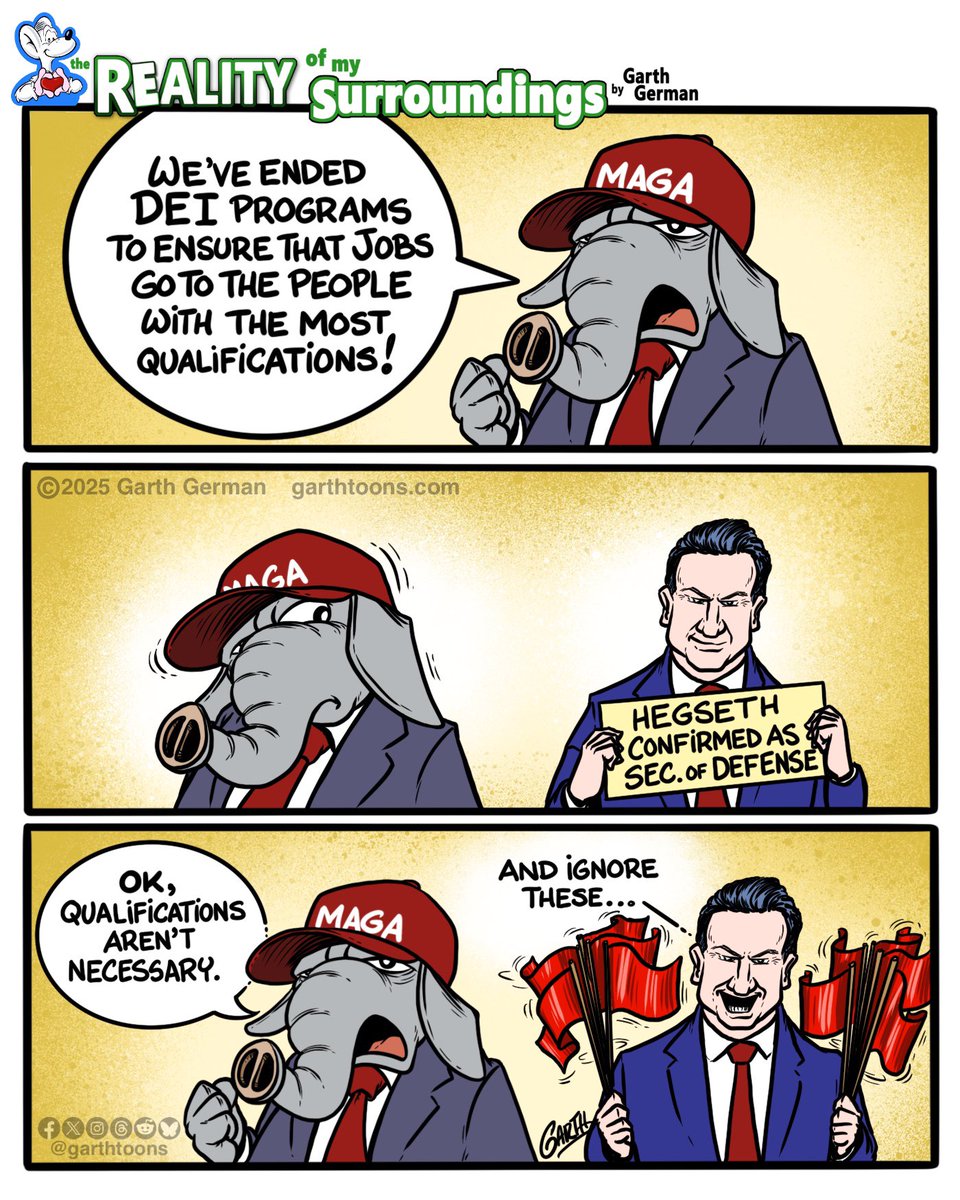 garthtoons's tweet photo. Who needs actual experience and qualifications, anyway…

Follow for more cartoons!

#Hegseth #Defense #SecretaryOfDefense #qualifications https://t.co/3MyQlNVMnR