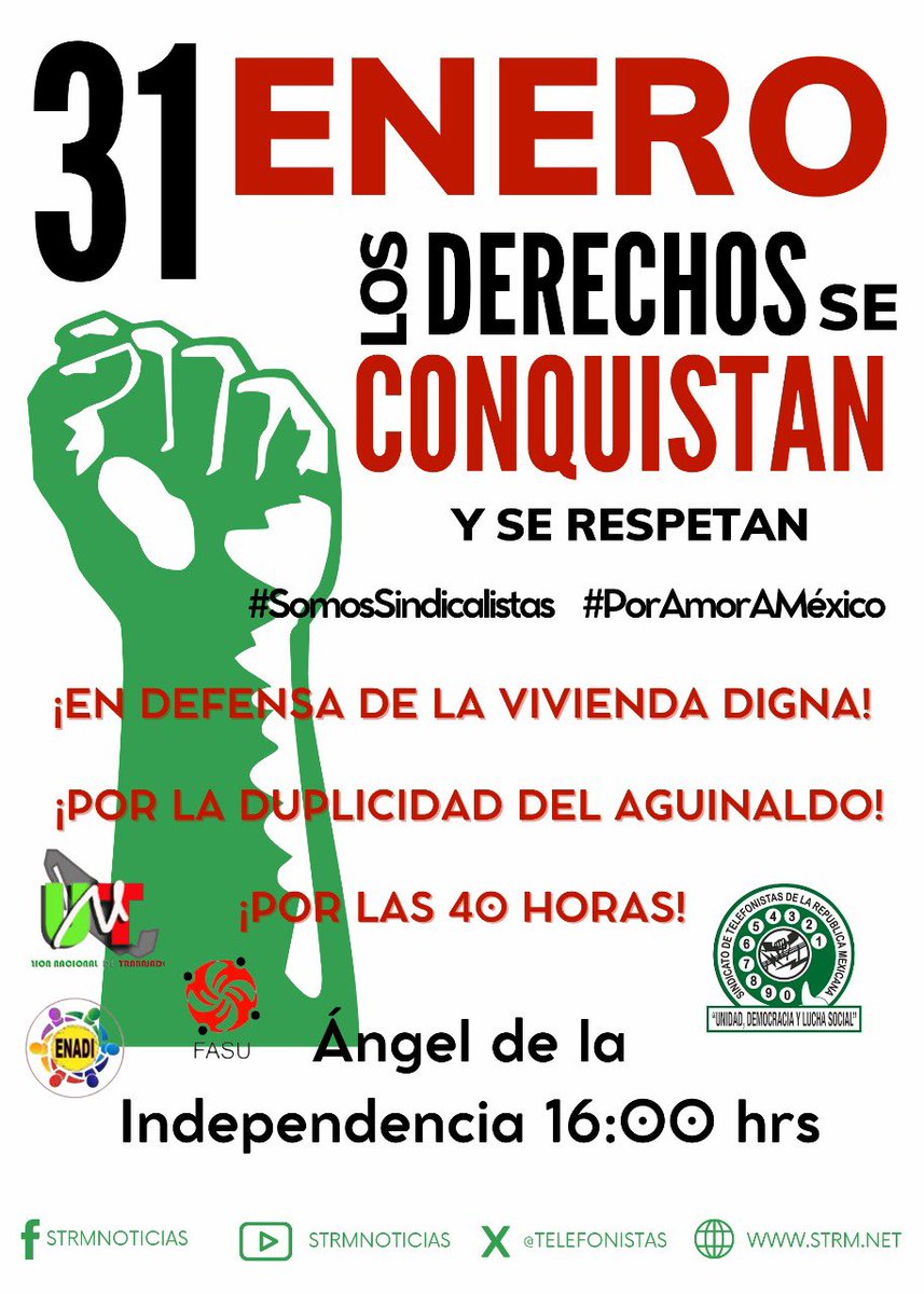 ¡México nos necesita! ¡Hagamos historia! 👊🏽💚🇲🇽 
#31DeEnero #SomosSindicalistas #FuerzaSTRM #OrgullosamenteTelefonista #PorAmorAMéxico