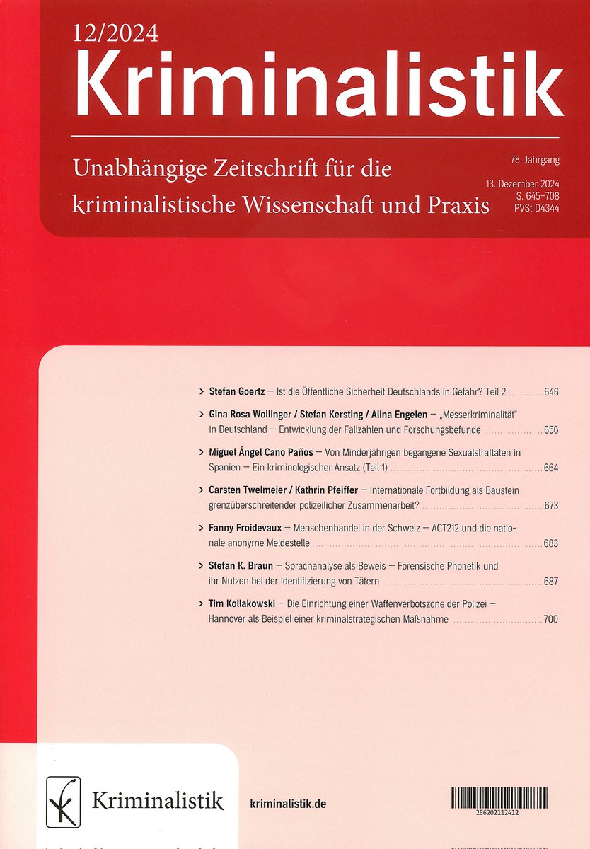 mediengutachter's tweet photo. Sprachanalyse als Beweis – Forensische Phonetik: ihr Nutzen bei der Identifizierung von Tätern
Zeitschrift „Kriminalistik“
Unabhängige Zeitschrift für die kriminalistische Wissenschaft und Praxis
12/2024 (13.12.2024)
ISSN 0023-4699
#s__k__b #sprecherverifikation #ki #forensik https://t.co/4AB3UEMcB8