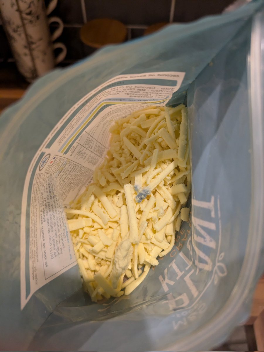Kimmm2332's tweet photo. @marksandspencer I bought some plant based cheese at the M&amp;S Lakeside store today, went to use it in my dinner and when I opened it, it was mouldy! The best before date is September. I used the self service checkouts and didn't get a receipt... Can I return this? https://t.co/49qzoMerwd