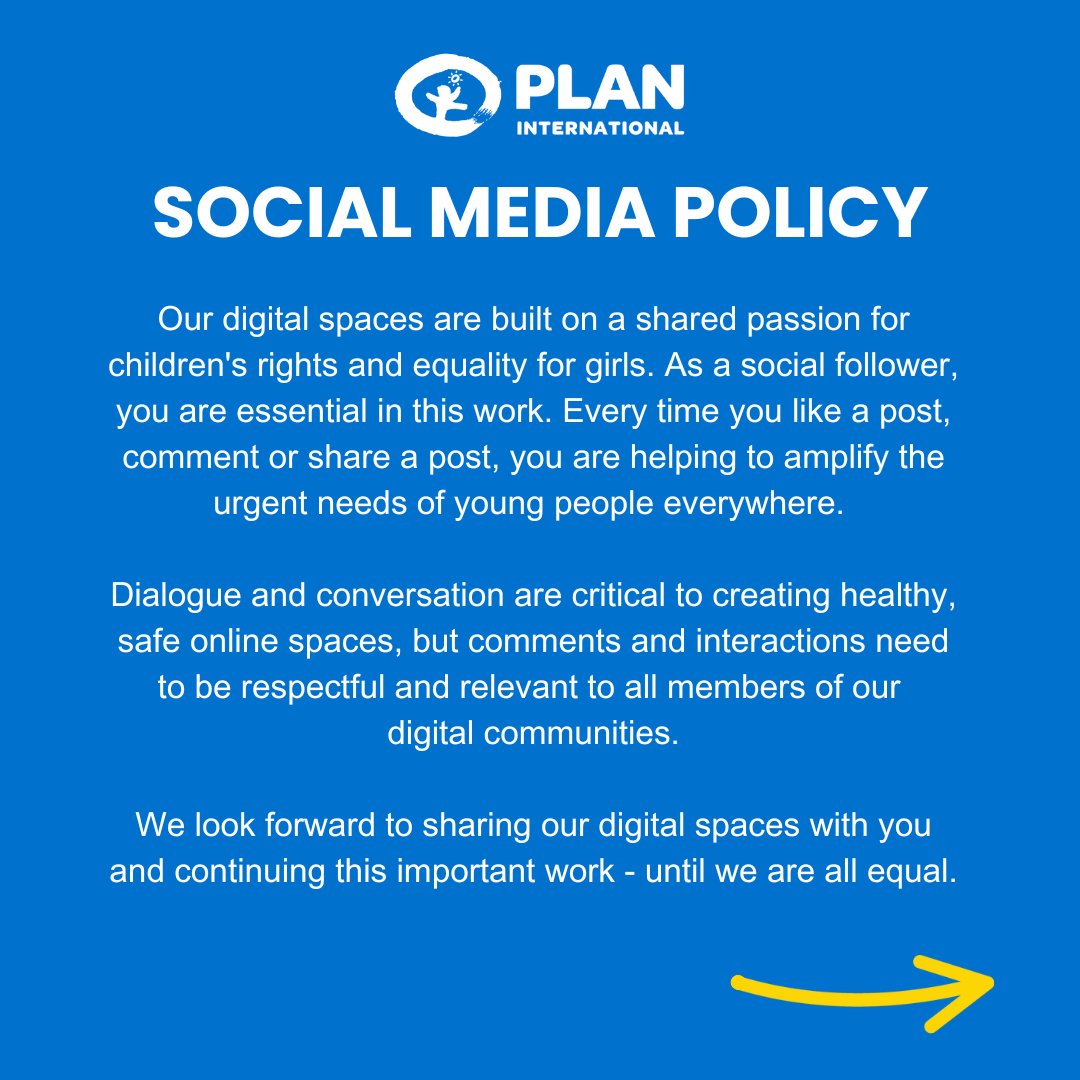 PlanUSA's tweet photo. As a member of our online community, your support for children’s rights and gender equality is crucial. To maintain a safe, respectful, and productive space for all, please review our community guidelines. Thank you for helping us keep our digital spaces safe. https://t.co/aa7Xnn4qWF