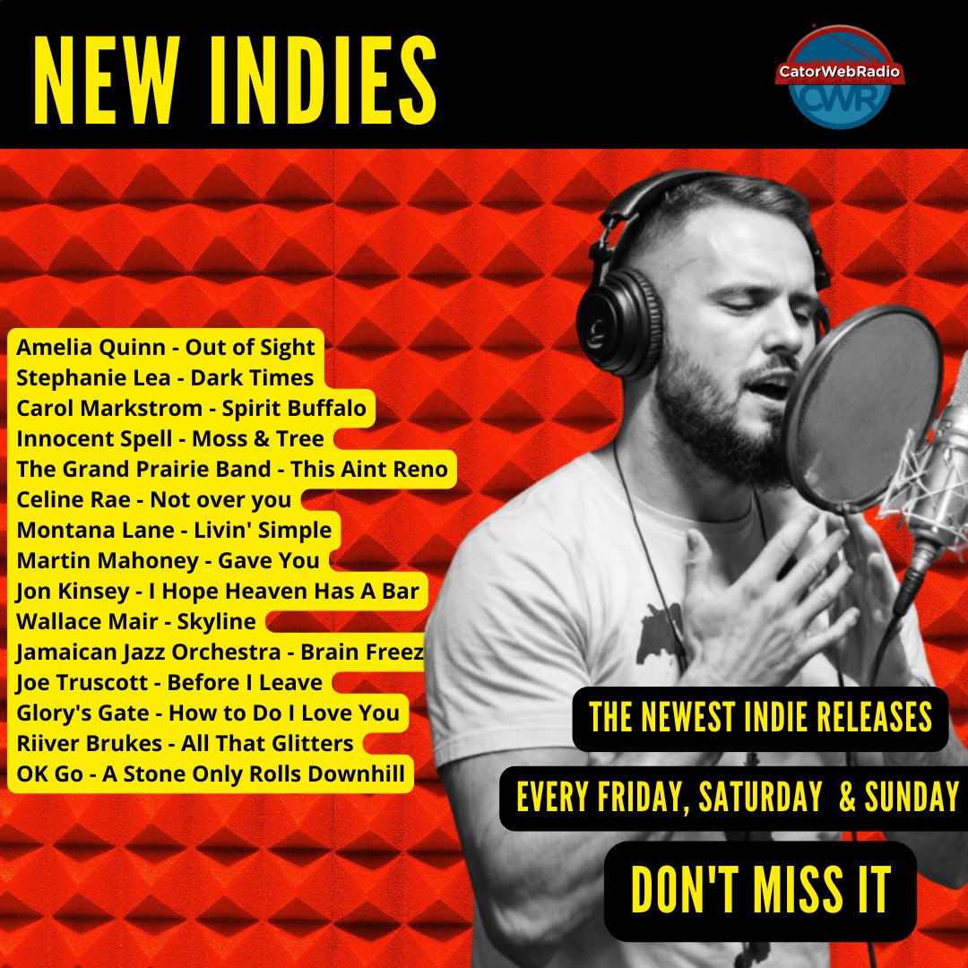 catorwebradio's tweet photo. #OnAirNow #NewIndies
#AmeliaQuinn
@StephLeaMusic
#InnocentSpell
#TheGrandPrairieBand
#CelineRae
#MontanaLane
@martinmahoney02
@jonkmusic17
#WallaceMair
#JamaicanJazzOrchestra
#JoeTruscott
@GlorysGateJT
@RBrukes
@okgo https://t.co/k070iwApxq