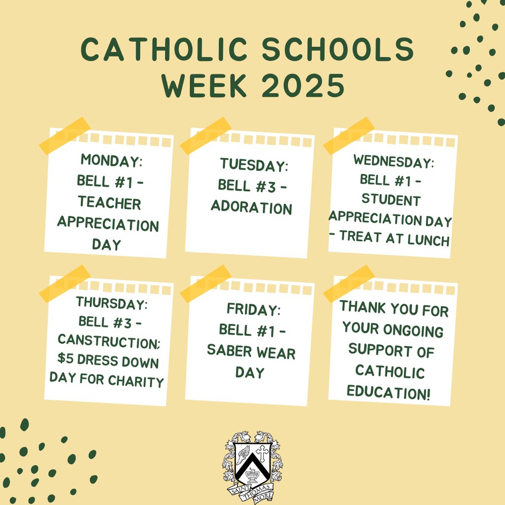 Happy Catholic Schools Week! We've got some great things planned for this week. Note that Thursday we will have a $5 Dress Down Day to support a Catholic School being built in Haiti. CanStruction is also on Thursday, so bring those cans in!🥫🥫🥫🥫