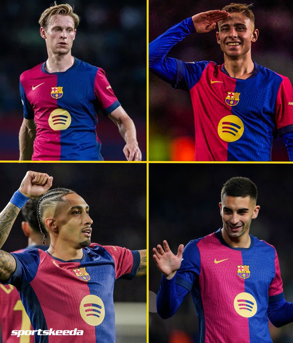 skworldfootball's tweet photo. Barcelona are putting on a masterclass in the first half against Valencia! 🔥⚡️  

⚽️ 3’ Frenkie de Jong  
⚽️ 8’ Ferran Torres  
⚽️ 14’ Raphinha  
⚽️ 24’ Fermin López  
⚽️ 45+4’ Fermin López  

It's pure domination—Barcelona lead 5-0 at halftime! 🥵🤯  

#FCBVAL #LaLiga #Football https://t.co/APTEAI1PaX