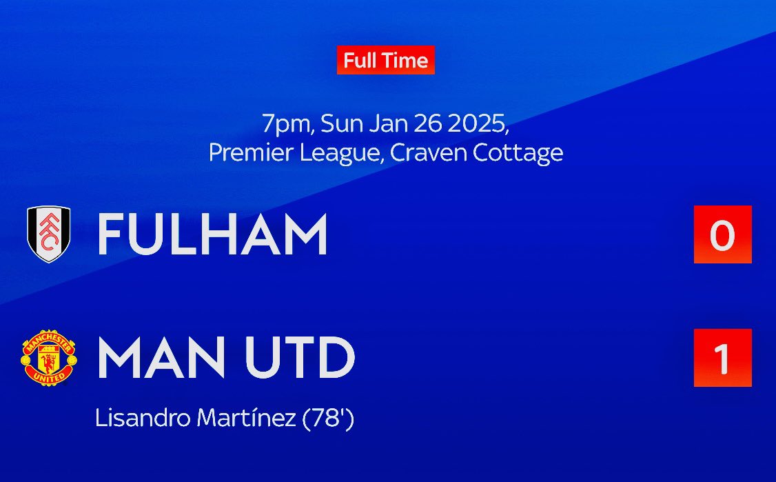 WasimMirUK's tweet photo. .@FulhamFC 0-1 @ManUTD (@LisandrMartinez)
#MUFC
@FA @FA_PGMOL #RefPerformance 6 out of 10
Team 4 shots, 1 on target, 1 scored
@TobyCollyer_ saved off line
@AndreyOnana lead feet not moving
@Amaddiallo_19 fought all game πͺπ½
@HarryMaguire93 good game
@B_Fernandes8 solid game https://t.co/5wZW4OzJNt