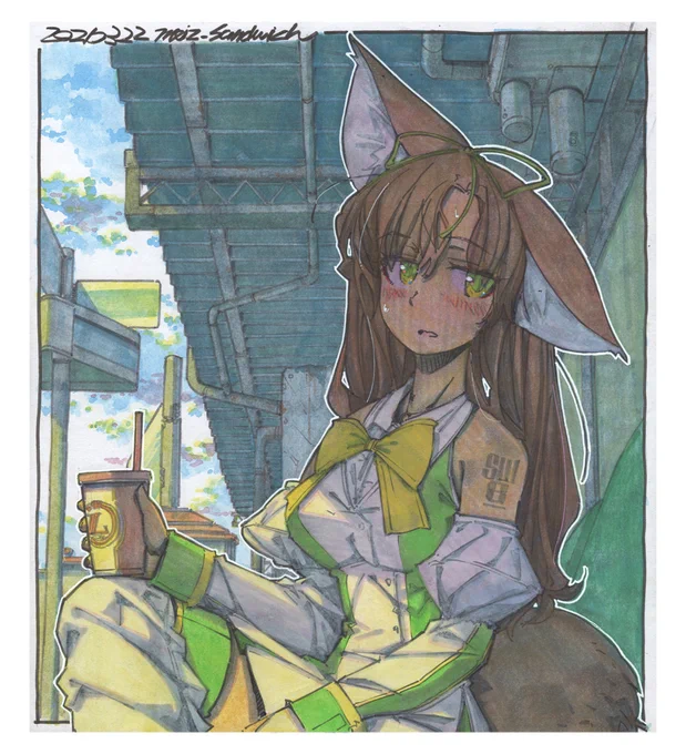 あまり再掲したことのない4枚。全面背景多し。#水彩 #原画 #色紙 #狐娘 #猫の子 