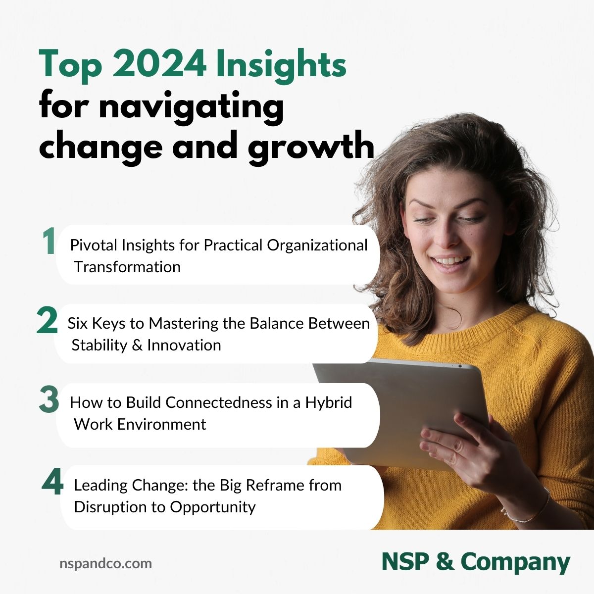 Throughout 2024, we’ve dedicated ourselves to delivering insights and valuable lessons. NSP &amp; Company’s articles provide valuable insights for navigating #strategicchange and driving growth. Read the pieces that sparked conversations and inspired action: nspandco.com/insights